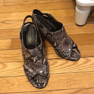 Topshop dark snake print studded block heels